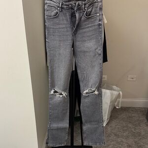 Zara Women's Straight Leg Distressed Black Jeans